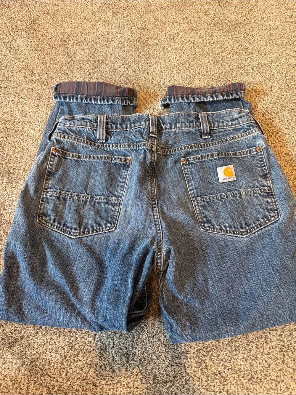 Carhartt Men’s Blue Denim Relaxed Distressed Jeans Flannel Lined 34x30